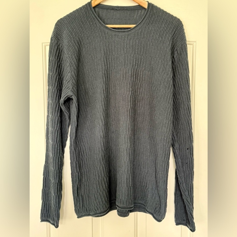 Armani Collezioni Blue Ribbed Silk Wool Cashmere Asymmetric Sweater LUXE Men’s L